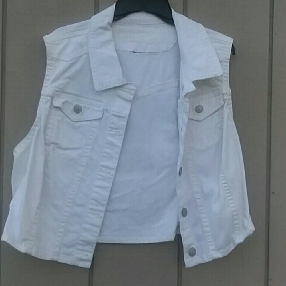 White jean jacket vest